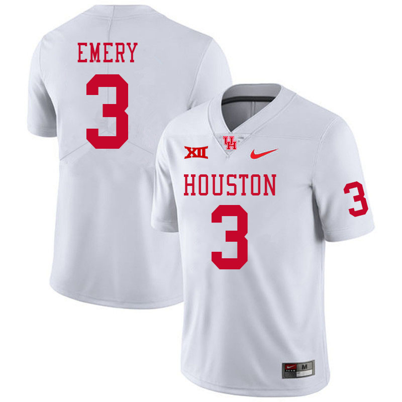 Men #3 Jalen Emery Houston Cougars Big 12 XII College Football Jerseys Stitched-White - Click Image to Close